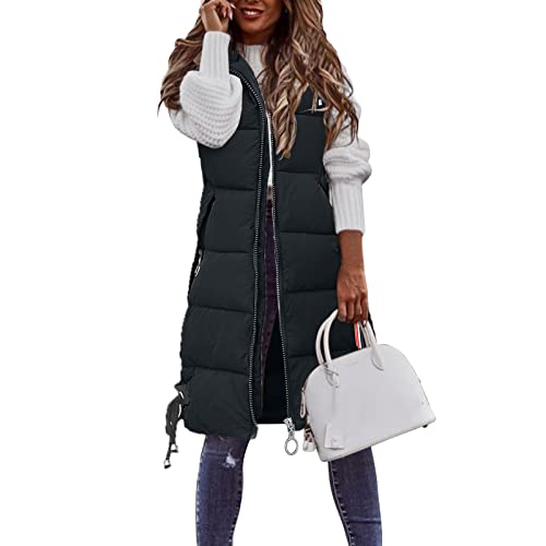 Steppjacke Damen Leicht Steppweste - Ärmellose Warm Lange Sportweste mit Taschen Elegant Mantel Kapuzenweste Reißverschluss Outdoor Leichte Winterweste Übergangsjacken von Pdakieyxnd