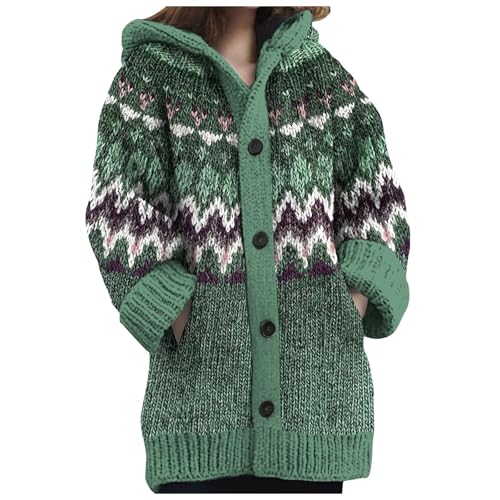 Strickjacke Damen Bunt, Norweger Strickjacke Damen Weihnachts Alpaka Cardigan - Bunte Weihnachtsjacke Mit Kapuze Pulli Langarm Knöpfen Strickpullover Mohair Winter Grobstrick Oberteile von Pdakieyxnd