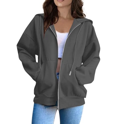 Sweatjacke Damen Oversize Hoodie Jacke, Y2K Zipper Kapuzenjacke Herbst Winter Warm Sweatshirt Jacke Mit Kapuze Teenager Mädchen Fitness Hoodies Sportjacke von Pdakieyxnd