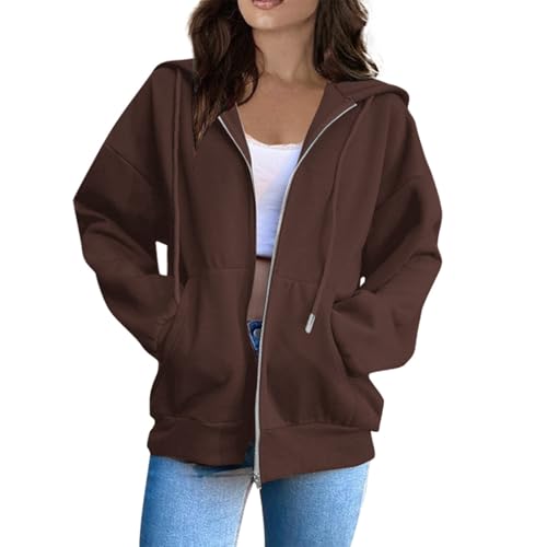 Sweatjacke Damen Oversize Hoodie Jacke, Y2K Zipper Kapuzenjacke Herbst Winter Warm Sweatshirt Jacke Mit Kapuze Teenager Mädchen Fitness Hoodies Sportjacke von Pdakieyxnd