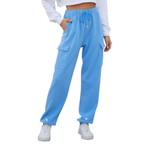 Sweatpants Damen Baggy, Sporthose Damen Baggy Jogginghose, Trainingshose Outdoor Outdoorhose Weite Baumwolle Jogging Hose Für Frauen Lange Freizeithose Slim Fit Himmelblau von Pdakieyxnd