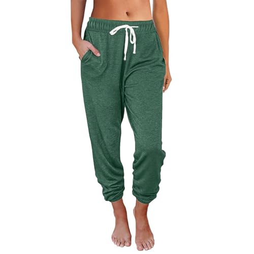 Sweatpants Damen Baggy, Sporthose Damen Lang Trainingshose, Yogahose Bequeme Pants Freizeit Baumwolle Jogging Hose Für Frauen Lange Freizeithose Slim Fit Grün von Pdakieyxnd