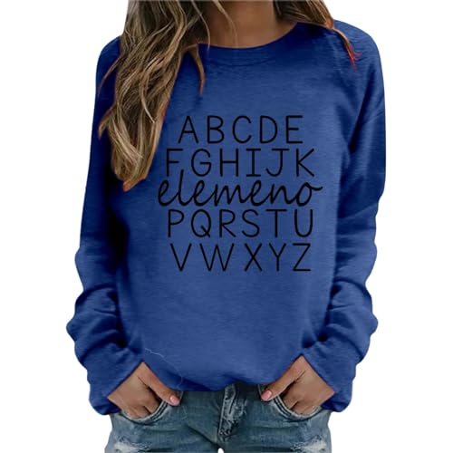 Sweatshirt Damen Langarm Pullover - Winter Pulli Longsleeve Sweater Ohne Kapuze Sport Oversize Streetwear Baumwolle Rundhals Casual Oberteile Tops Blau von Pdakieyxnd