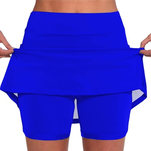 Tennisrock Damen mit Hose Kurzer Hosenrock - Stretch Hohe Taille 2 In1 Einfarbig Rock mit Hose Drunter Sportrock Golfrock Laufrock Sport Leggings mit Rock Dehnbar Laufenrock Blau von Pdakieyxnd