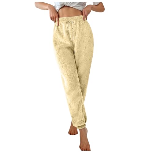 Thermo Sporthose Damen, Gefütterte Jogginghose Damen Fleecehose Damen Fleece Thermohose Sherpa-Innenfutter Sweathose Freizeithose Mit Kordelzug von Pdakieyxnd