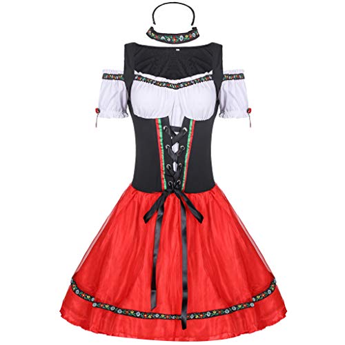 Trachtenbody Damen Weiß, Dirndl Damen Midi Trachtenkleid, Trachtenrock Samt Sexy Traditionell Dirndel Trachtenmode Kleid Für Oktoberfest Rot von Pdakieyxnd