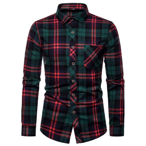 Trachtenhemd Herren Slim Fit Kariertes Hemd - Trachten Hemden Regular Flanellhemd Freizeithemden Tracht Stehkragen Shirt Kariert Für Freizeit Bayrisches Oktoberfest Dunkelgrün von Pdakieyxnd