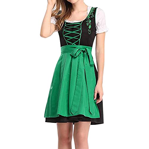 Trachtenkleid Damen, Dirndl Damen Midi Trachtenkleid, Modern Mit Bluse Traditionell Oktoberfest Dress Tracht 3 Teilig Inkl. Trachtenrock Dirndlbluse Dirndlschürze Für Grün von Pdakieyxnd