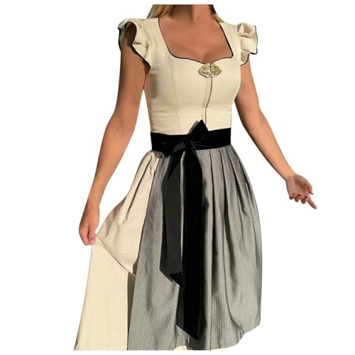 Trachtenkleid Damen Modern, Trachtenkleid Damen Lang Dirndl, Dirndlschürzen Traditionell Billig Dirndelkleider Midi Trachtenmode Trachtenrock Kleid Für Oktoberfest Weiß von Pdakieyxnd