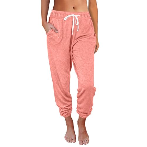 Trackpants, Sweatpants Damen Weite Trainingshose, Jogginghose Baumwolle Sporthose Lang Frauen Laufhosen Fitness High Waist Freizeithose Jogging Hose Rosa von Pdakieyxnd