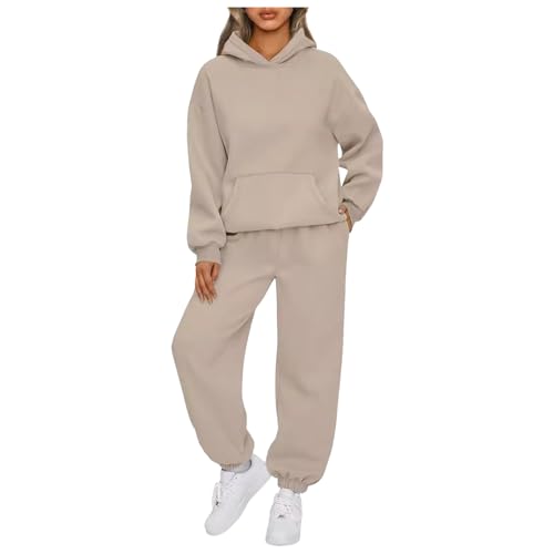 Trainingsanzug Damen Set, Jogginganzug Damen Set, Langarm Rundhals Trainingsanzug Einfarbig Lose Lounge Set Zweiteiler Teenager Mädchen Elegant Y2K Flugzeug Outfit Sportanzug mit Tasche von Pdakieyxnd