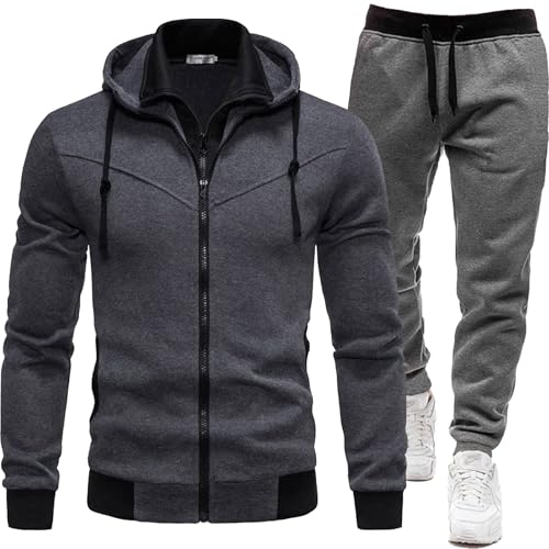 Trainingsanzug Herren Baumwolle Jogginganzug Set - Einfarbig Trainingsanzug Mit Kapuze Und Reißverschluss Baumwolle Tracksuit Lang Streatwear Activewear Kleidung Baggy Sport Anzug von Pdakieyxnd