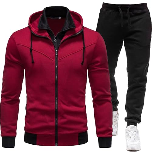 Trainingsanzug Herren Baumwolle Jogginganzug Set - Einfarbig Trainingsanzug Mit Kapuze Und Reißverschluss Baumwolle Tracksuit Lang Streatwear Activewear Kleidung Baggy Sport Anzug von Pdakieyxnd