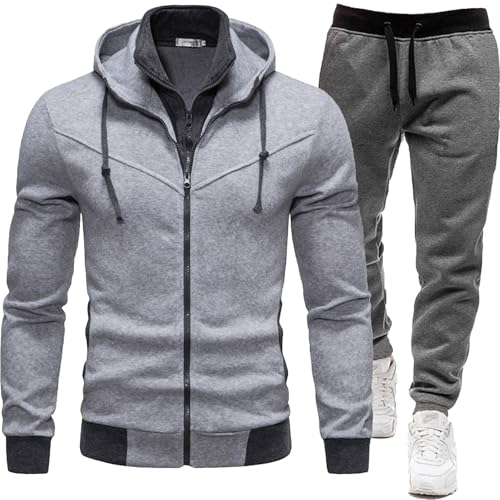 Trainingsanzug Herren Baumwolle Jogginganzug Set - Einfarbig Trainingsanzug Mit Kapuze Und Reißverschluss Baumwolle Tracksuit Lang Streatwear Activewear Kleidung Baggy Sport Anzug von Pdakieyxnd