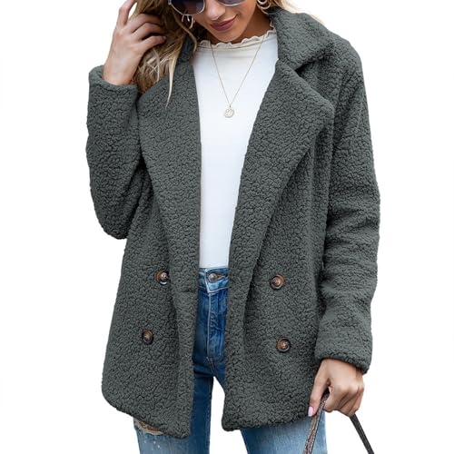 Übergangsjacken Damen Günstig, Sherpa Jacke Damen Plüsch Stehkragen Teddy Mantel - Winter Einfarbig Plüschjacke Mit Knöpfen Warme Gefütterte Teddyfleece Mantel Ohne Kapuze Lang Plüsch Jacke von Pdakieyxnd