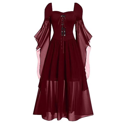 Vampir Kleid, Piratenkostüm Damen Mittelalter Kleid Damen Grün Kleidung Festliche Halloween Kostüm Vintage Maxikleid Helloween Kostüme Für Frauen Kleider von Pdakieyxnd