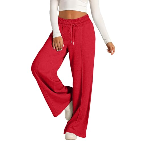 Wanderhose Damen Kurzgröße, Sporthose Damen Lang Trainingshose, Fahrradhose Freizeit Baggy Baumwolle Jogging Hose Für Frauen Lange Freizeithose Slim Fit Rot von Pdakieyxnd