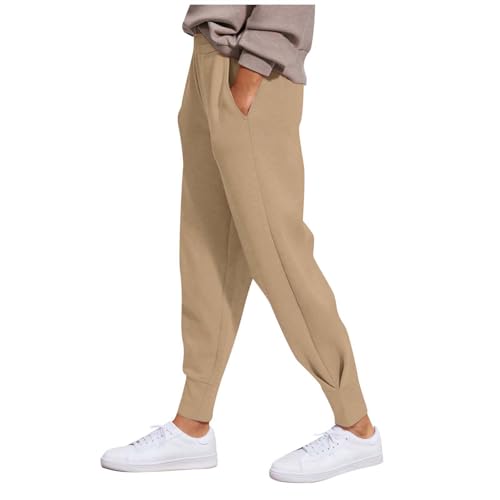 Wanderhose Damen Kurzgröße, Trainingshose Damen Weite Jogpants, Fahrradhose Baumwolle Yogahose Lang Jogging Hose Für Frauen Sporthose Lange Freizeithose Slim Fit Khaki von Pdakieyxnd