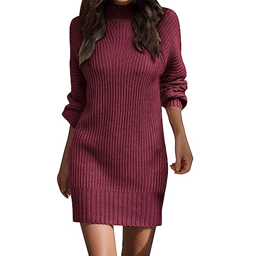 Warehouse Deal - Strickkleid Damen Lang Pulloverkleid, Rollkragen Oversize Winterkleid Knielang Sexy Langarm Wollkleid Rundhals Sweatkleid Pulli Casual Herbstkleid Pullover Kleid von Pdakieyxnd