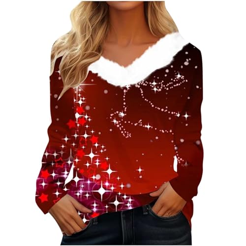 Weihnachten Sale, Weihnachtspullover Damen Elegant Weihnachtsbluse Christmas Sweater - Glitzer Weihnachten Pullover Lustig Weihnachts Sweatshirt Schickes Lustige Lustiger Oberteil von Pdakieyxnd