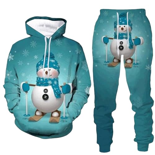 Weihnachts Jogginganzug Winter Weihnachts Anzug Herren Übergröße Weihnachten Jogginganzug Set - Oversized Weihnachtspullover Hoodie und Baggy Jogginghose Sportanzug Hellblau von Pdakieyxnd