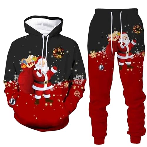 Weihnachts Jogginganzug Winter Weihnachts Anzug Herren Übergröße Weihnachten Jogginganzug Set - Oversized Weihnachtspullover Hoodie und Baggy Jogginghose Sportanzug Schwarz von Pdakieyxnd