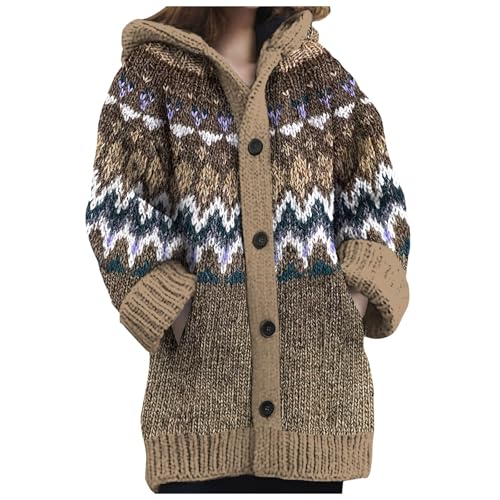 Weihnachtsjacke Damen, Norweger Strickjacke Damen Weihnachts Alpaka Cardigan - Bunte Weihnachtsjacke Mit Kapuze Pulli Langarm Knöpfen Strickpullover Mohair Winter Grobstrick Oberteile von Pdakieyxnd