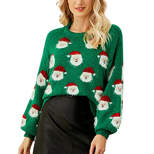 Weihnachtspulli Damen, Weihnachts Pulli Damen Xmas Lustige Weihnachten Pullover - Strick Große Größen Weihnachtspulli Sweater Langärmeliger Rundhals Weihnachtsmann Druck Xmas Strickpullover von Pdakieyxnd