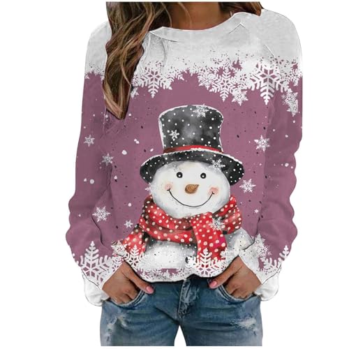 Weihnachtspulli Familie Set, Weihnachts Pullover Damen Lustig Langarm Weihnachtsbluse Shirt - Baumwolle Sweatshirt Schneemann Elch Druck Hässlich Weihnachtsoutfit Winter Rundhals Langarmshirt von Pdakieyxnd