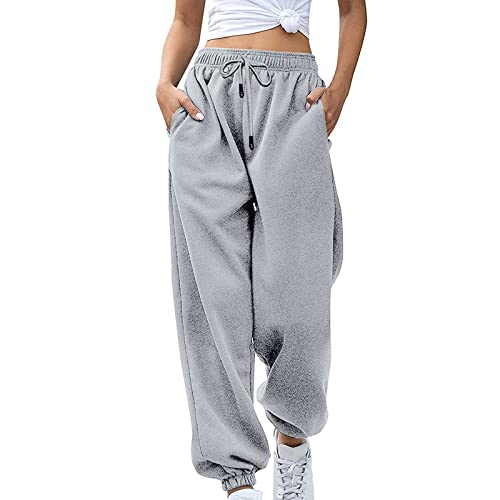 Weite Jogginghose Damen Lang Sweatpants - Casual Loose Sporthosen Lange Yoga Hosen High Waist Loose Fit Jogginghose Elastischer Bund Freizeithosen Hohe Trainingsanzug Hosen Sweathose Mit Taschen von Pdakieyxnd