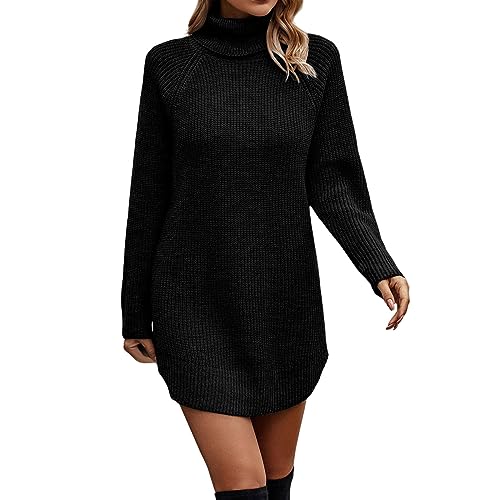 Winter Kleid, Pulloverkleid Damen Pulloverkleid Damen Winter Strickkleid Tunika Kleid Langes Kleider Warm Einfarbig Lang Wollkleid Pulli Warme Strick Winterkleid Schwarz von Pdakieyxnd