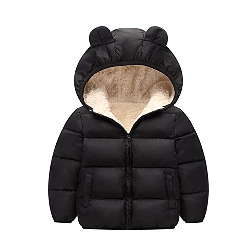 Winterjacke Baby - Plüsch Bärenohren Baby Jacke Fleece Winterjacke, Niedlich Reißverschluss Steppjacke Mit Taschen Winter Langarm Übergangsjacke Leicht Sweatjacke Schneeanzüge Jacke Schwarz von Pdakieyxnd