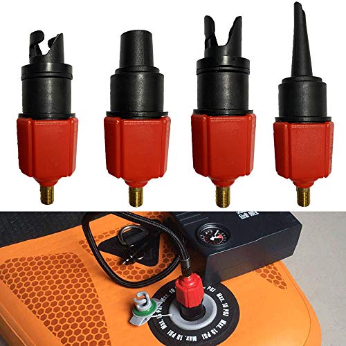 Aufblasbarer SUP-Pumpenadapter, PeSandy Luftpumpenadapter mit 4 Luftventildüsen für Stand Up Paddle Board/ Schlauchboot/ Beiboot/ Boston-Ventil, Sup Ventil Adapter für Konventionelle Luftpumpe (Rot) von PeSandy