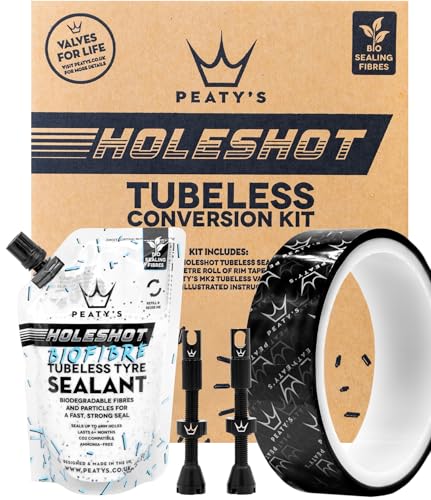 Peaty's Holeshot Tubeless-Umrüstkit - XC und Trail, 25mm Felgenband, 42mm Tubeless Ventil, 2 x 120ml Biofibre Reifendichtmittel Fahrrad, Felgen- und Pannenschutz Fahrrad, Zubehör für Reifen & Felgen Peaty's Holeshot Tubeless-Umrüstkit - XC und Trail, 25mm Felgenband, 42mm Tubeless Ventil, 2 x 120ml Biofibre Reifendichtmittel Fahrrad, Felgen- und Pannenschutz Fahrrad, Zubehör für Reifen & Felgen von Peaty's