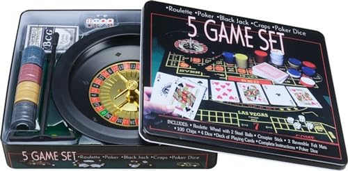 Pegasi 5-in-1 Pokerset 400 Chips - Spielbox mit Kartenspiel - 4 Würfel - Dealer Button - 2 Spielmatten - Roulette Rad und Kugeln - Casino Set - Poker - Roulette - Black Jack - Craps - Pokerkarten von Pegasi