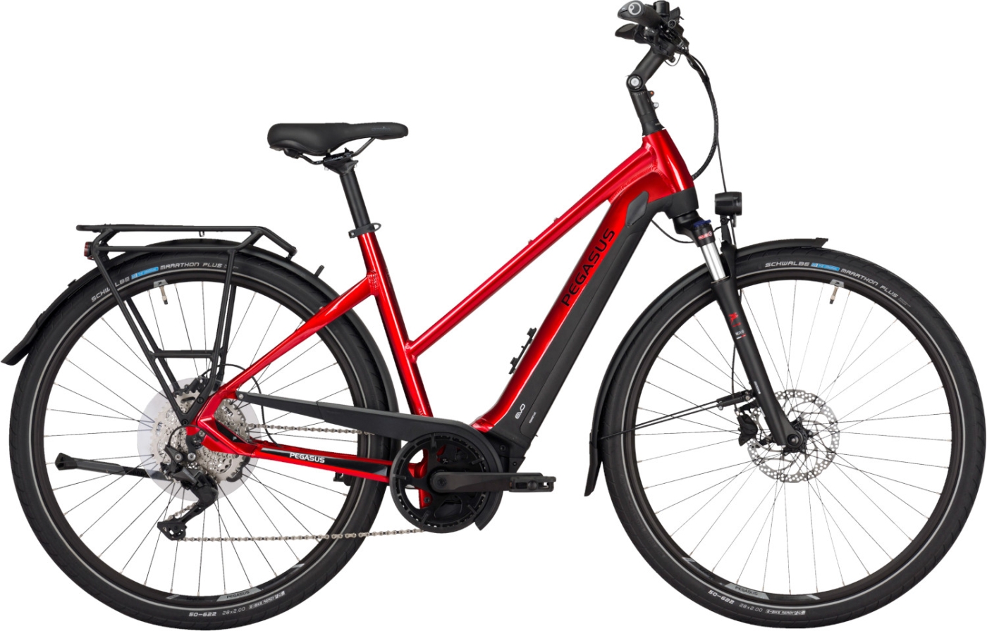 Unisex E-Bike  Pegasus Premio EVO 10 Lite trapez rot (Akkukapazität: Bosch 400 Wh / Rahmenh. Pegasus: 55 cm | Körpergrösse 175 - 185 cm) von Pegasus