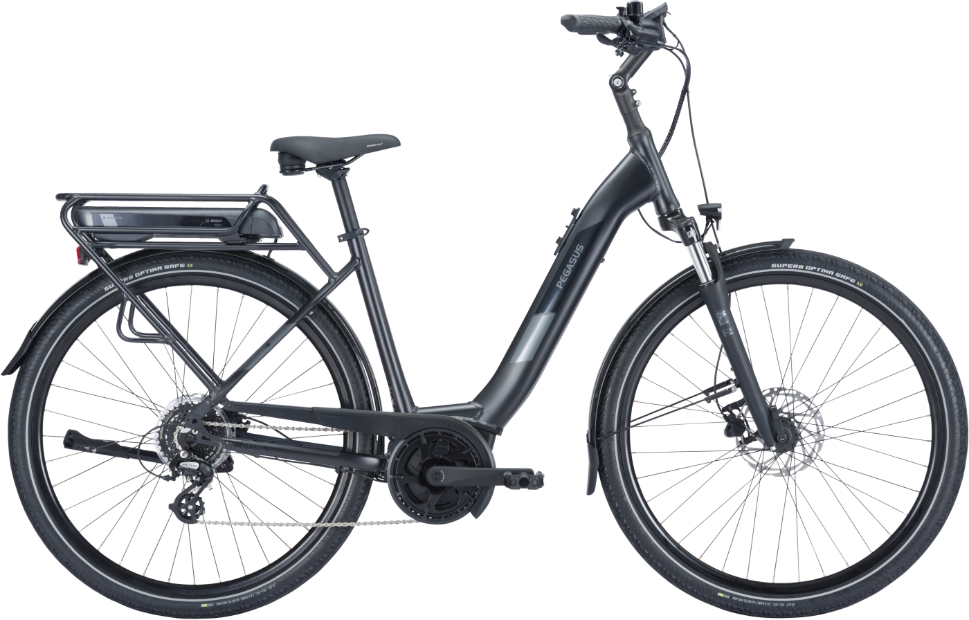 Unisex E-Bike  Pegasus Solero E8 Plus Wave schwarz . 2023 (Akkukapazität: Bosch 400 Wh / Rahmenhöhe: M (170-180 cm)) von Pegasus
