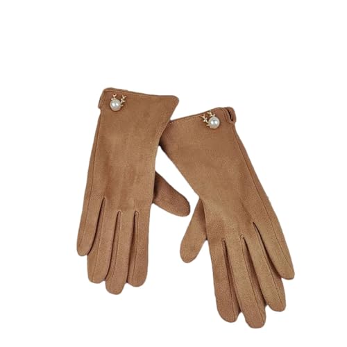 Damen Herbst Winter Perlen Wildleder Fleece Dicke Radfahren Warme Handschuhe Outdoor Fahren Windprof Handschuhe Khaki Einheitsgröße von Pegsmio