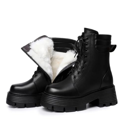 Pegsmio Damen Plateau-Stiefel mit hohem Absatz, echtes Leder, dicke Wolle, Winter-Schneestiefel von Pegsmio