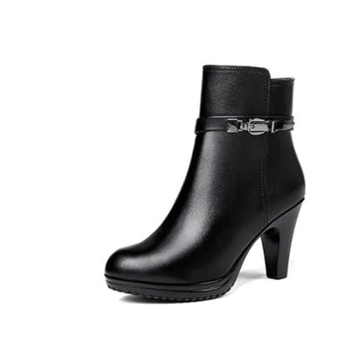 Pegsmio Damen-Stiefeletten, echtes Leder, Winterstiefel, Wolle, warme Martn-Stiefel, hochhackige Schneestiefel von Pegsmio