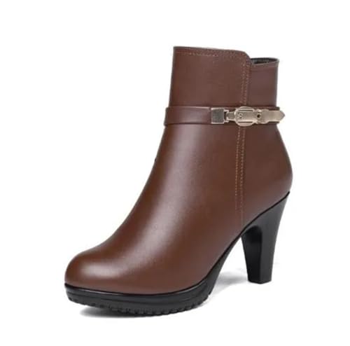 Pegsmio Damen-Stiefeletten, echtes Leder, Winterstiefel, Wolle, warme Martn-Stiefel, hochhackige Schneestiefel von Pegsmio