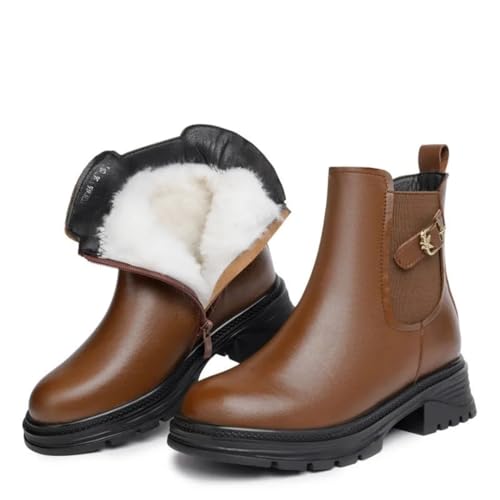 Pegsmio Damen-Stiefeletten, echtes Leder, Winterstiefel, Wolle, warme Marton-Stiefel von Pegsmio