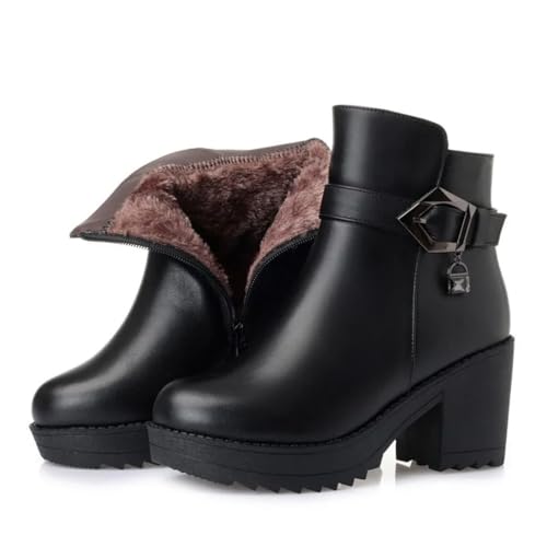 Pegsmio Damen-Stiefeletten, echtes Leder, Winterstiefel, trendig, warm, Wolle, Kleid, Stiefel, hoher Absatz, Schneestiefel von Pegsmio