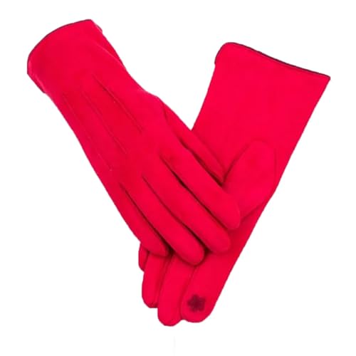 Pegsmio Damen Winter Plus Fleece Dicke Warme Handschuhe Elegant Perle Wildleder Winddicht Vollfinger Radfahren Fahren Handschuhe R1 Rot Einheitsgröße von Pegsmio