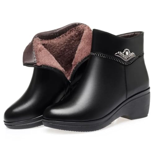 Pegsmio Damen-Winterstiefel, Mutterschuhe, echtes Leder, Keilstiefel, hoher Absatz, Schneestiefel von Pegsmio