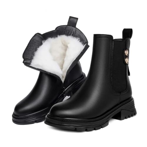 Pegsmio Damen-Winterstiefel, echtes Leder, Motorradstiefel, Wolle, warme Damen-Stiefeletten von Pegsmio