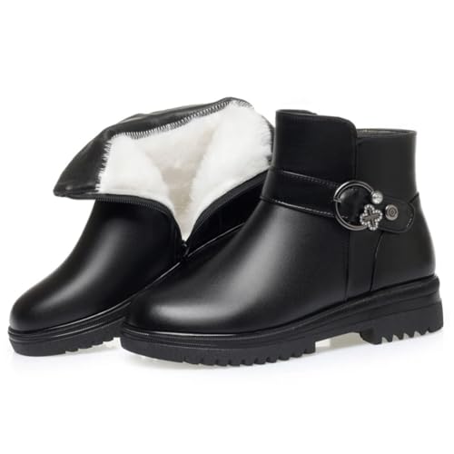 Pegsmio Damen-Winterstiefel, rutschfest, echtes Leder, warme Mama-Stiefel, dicke Wolle, Damen-Stiefeletten von Pegsmio