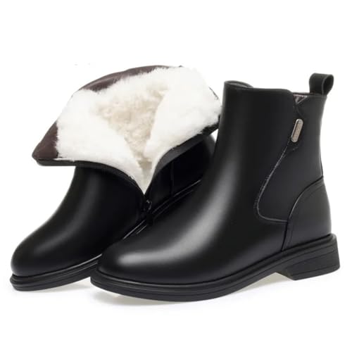 Pegsmio Damen Winterstiefel aus echtem Leder, Wolle, warm, Motorradstiefel für Damen von Pegsmio