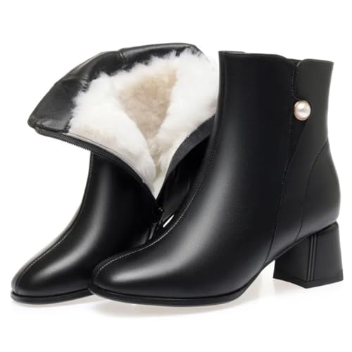 Pegsmio Warme Winterstiefel für Damen, Wolle, mittelhoher Absatz, Hochzeit, Bankett, Kleid von Pegsmio