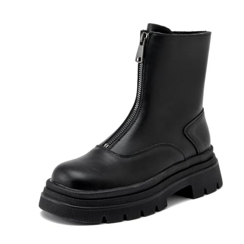 Pegsmio Warme Winterstiefel für Damen, echtes Leder, rutschfest, mit Reißverschluss vorne von Pegsmio